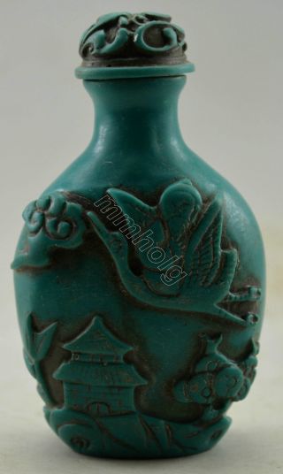 Collectible Decor Old Handwork Turquoise Like Resin Crane Immortal Snuff Bottle photo