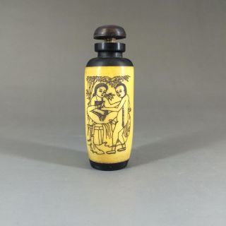 Oriental Antique Handmade Painting Men & Women Cylinder Shape,  Snuff Bottles photo