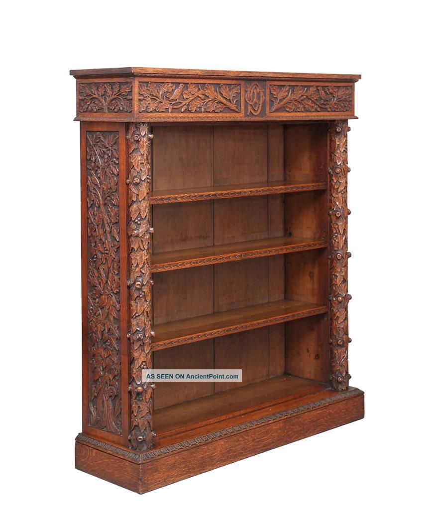19th Century Carved Oak Victorian Open Bookcase 1800-1899 photo