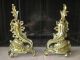 Vintage Brass Rococo Fleur De Lis Andirons Chants Fireplace Firedogs French Hearth Ware photo 1