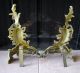 Vintage Brass Rococo Fleur De Lis Andirons Chants Fireplace Firedogs French Hearth Ware photo 3