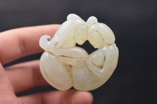 Old Chinese Antique Jade Hand Carved Characters Statue Pendants Amulet K34 photo