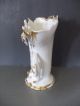 Vtg Old Paris Floral Spill Vase Hdptd White Porcelain Gold Trim 1800s Floral Vases photo 3