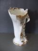 Vtg Old Paris Floral Spill Vase Hdptd White Porcelain Gold Trim 1800s Floral Vases photo 5