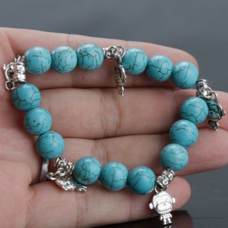100 Natural Turquoise & Tibet Silver Handwork Chinese Zodiac Bracelet - Monkey photo