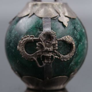 Collectable Green Jade Armor Tibetan Silver Hand - Carve Zodiac Statue - - Cattle photo