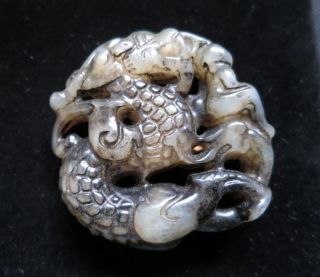 Chinese Old Natural Jade Hand - Carved Statue Dragon Amulet Pendant B729 photo