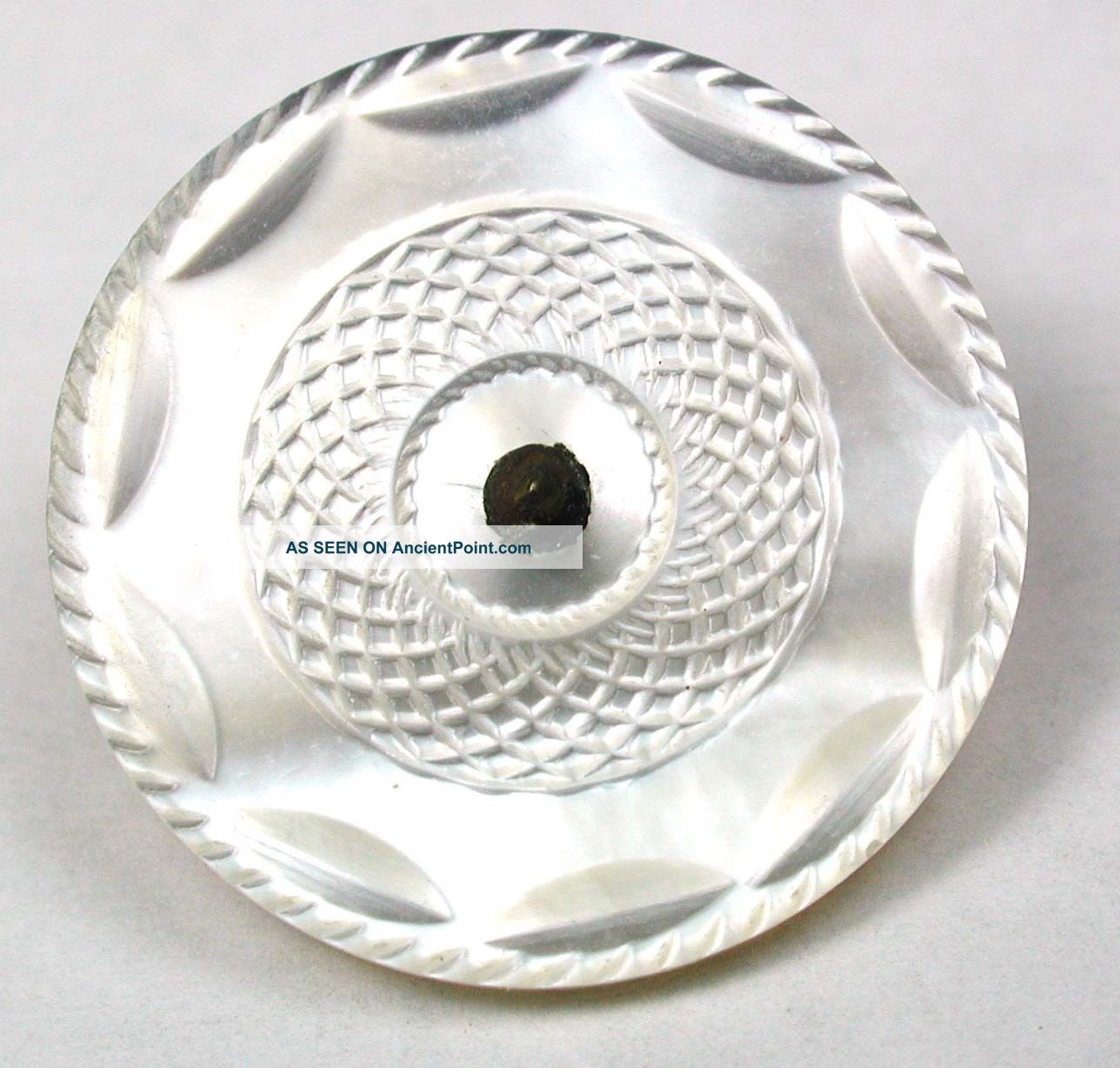Antique Shell Button Hand Carved Colonial Pearl Design - 15/16 
