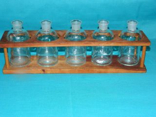 Chemistry Lab Apothecary Glass Bottles Wheaton No - Solv - It Usa W/wood Stand/rack photo