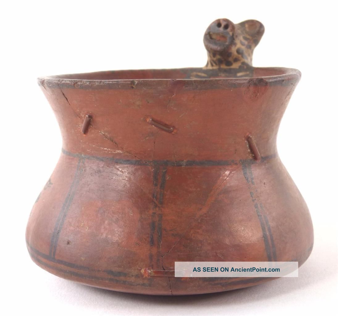 Pre Columbian Pottery Cup Vessel Jaguar Handle Artifact The Americas photo