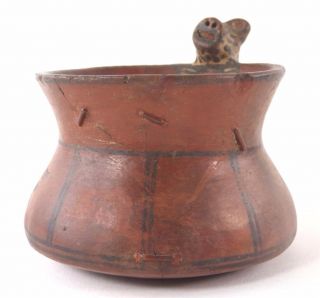 Pre Columbian Pottery Cup Vessel Jaguar Handle Artifact photo