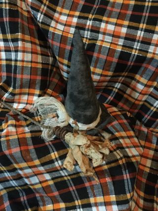 Stained Witch Broom & Hat Ornies Halloween Prim Decor Fillers Cupboard Tucks photo