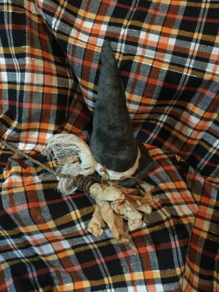 Stained Witch Broom & Hat Ornies Halloween Prim Decor Fillers Cupboard Tucks photo