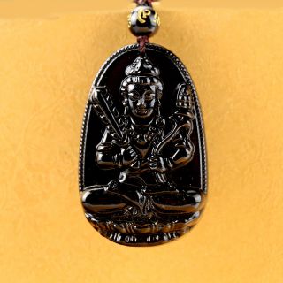 Natural Obsidian Hand Carved Guanyin Pendant D1329 photo