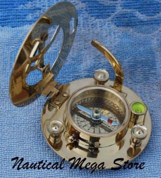 Vintage Maritime West London Antique Brass Sundial Round Compass Replica photo