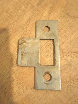 Antique Door Mortise Lock Nickel Brass Strike Plate Keeper Old Jamb Part Catch photo