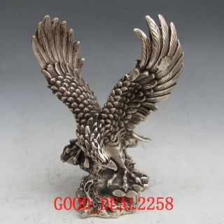 Old Tibet Silver Bronze Handwork Carved Eagles Statue W Qing Dynasty Mark photo