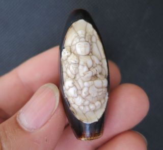 Energy Rare Tibetan Old Agate Dzi Pray Bead Kwan - Yin Amulet Pendant Y3097 photo