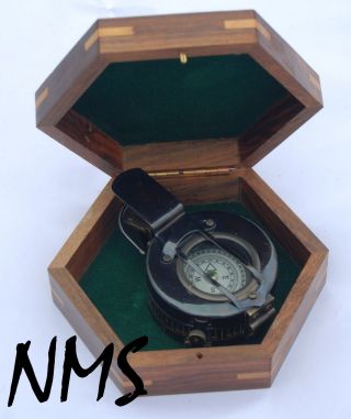 Antique Brass Army Prismatic Nautical British Ww2 Military Pocket Compass photo