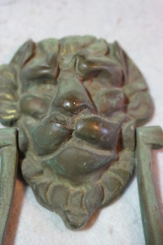 Solid Bronze Lion Head Door Knocker 2 1/2 Lbs Patina Made In England 1900 ' S photo