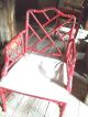 Mid Century Oriental Chinese Chippendale Lattice Back Red Armchair Post-1950 photo 1