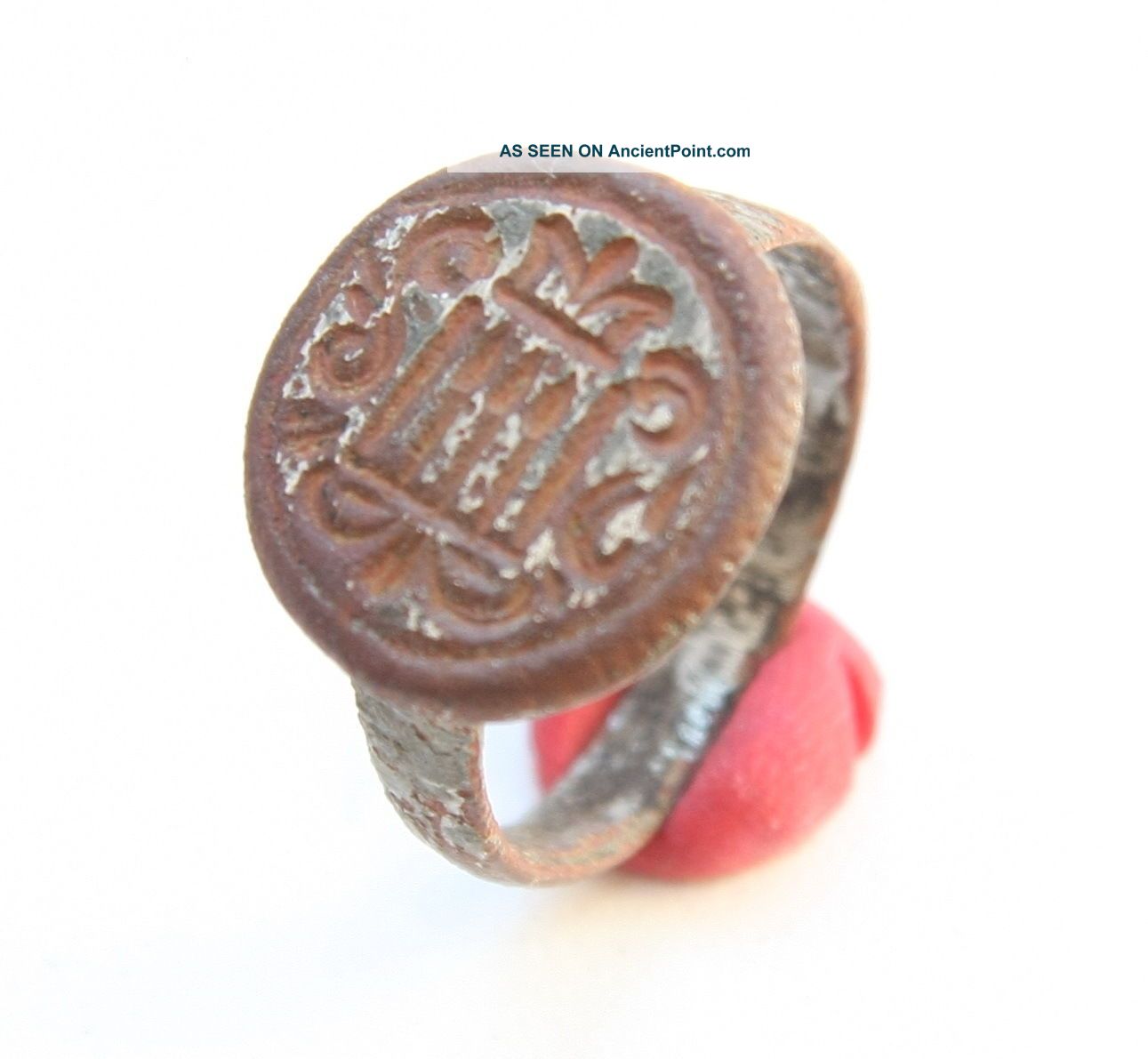 Ancient Bronze Finger Pseudo - Heraldry Seal Ring (ocr03) Byzantine photo