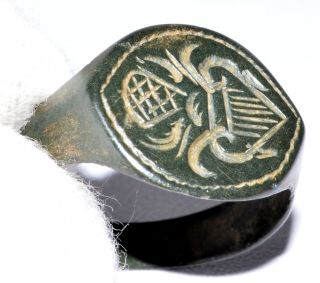 Lovely Medieval Seal Ring - Heraldic Crest On Bezel - Historical Gift - Qr13 photo