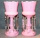 Outstanding Victorian Rose Pink Opaline Glass Lusters,  12.  25 