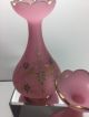 Victorian Vases Bristol Glass Pair Pink Enamel Decorated Vases photo 1