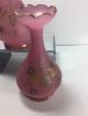 Victorian Vases Bristol Glass Pair Pink Enamel Decorated Vases photo 2