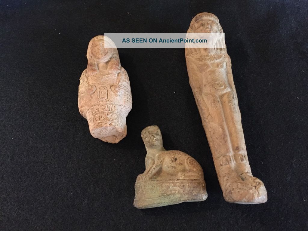 Antique Egyptian Realics Terra - Cotta Figures Cat Pharro & Queen Roman photo