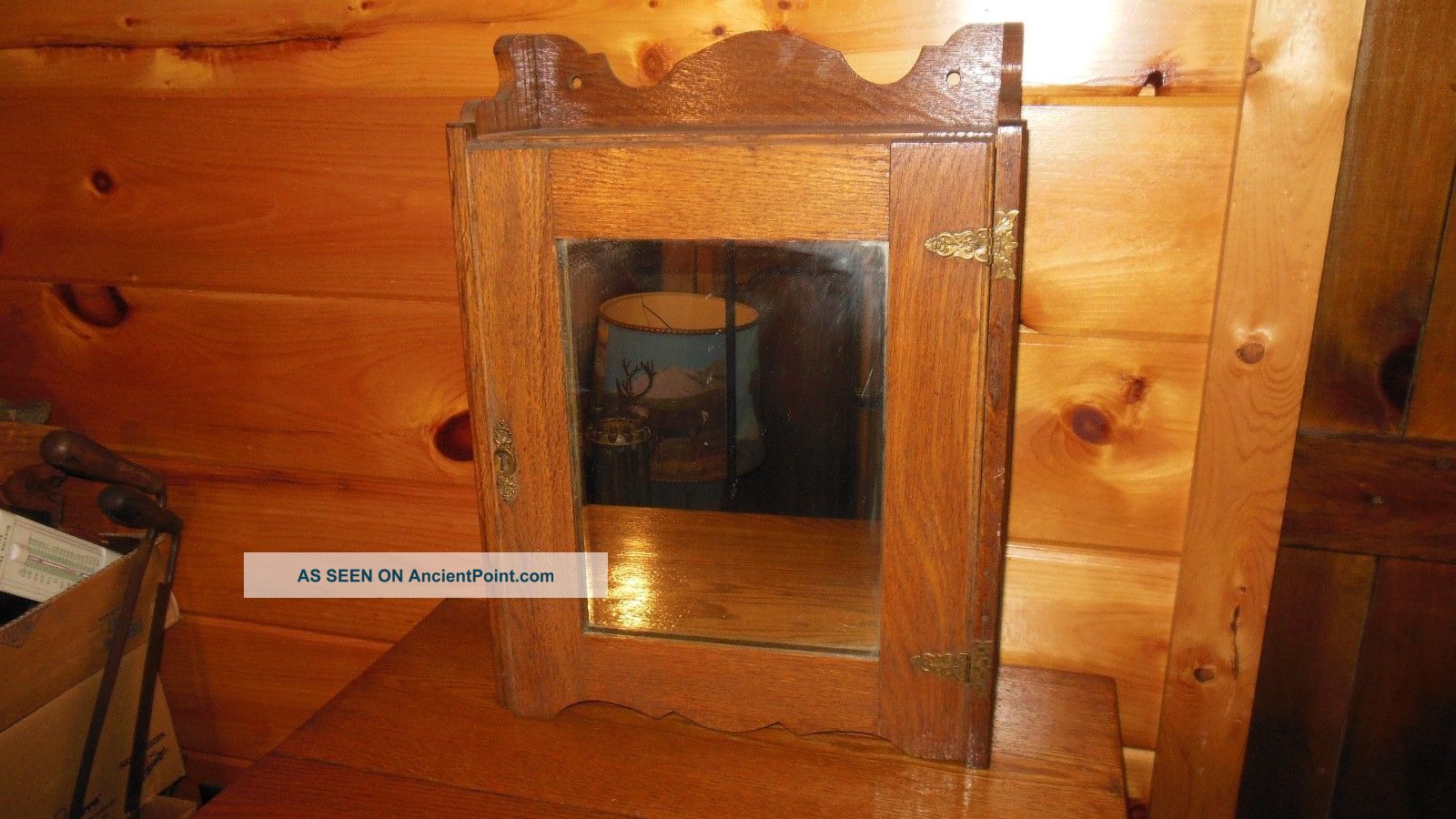 Vintage Handmade Wooden Solid Oak Wood Medicine Cabinet / Little Cupboard 1900-1950 photo