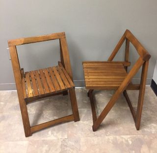 Vintage Mid Century Danish Modern Wooden Folding Side Chairs photo