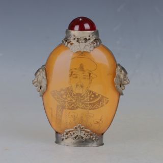 Oriental Vintage（18 19th）glass Handwork Kangxi Emperor Motif Snuff Bottle B557 photo