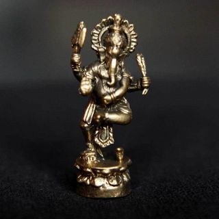 Thai Amulet Hinduism God Lord Ganesha Dancing Brass Figurine Sacred Lucky D24 photo