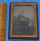 Antique 1860s Tintype Photo Woman & Fancy Leg Florence Treadle Sewing Machine Sewing Machines photo 1