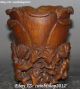 Old Chinese Ox Horn Carving Palace Rose Flower Beast Zun Cup Winecup Wine Cup Other Antique Chinese Statues photo 2