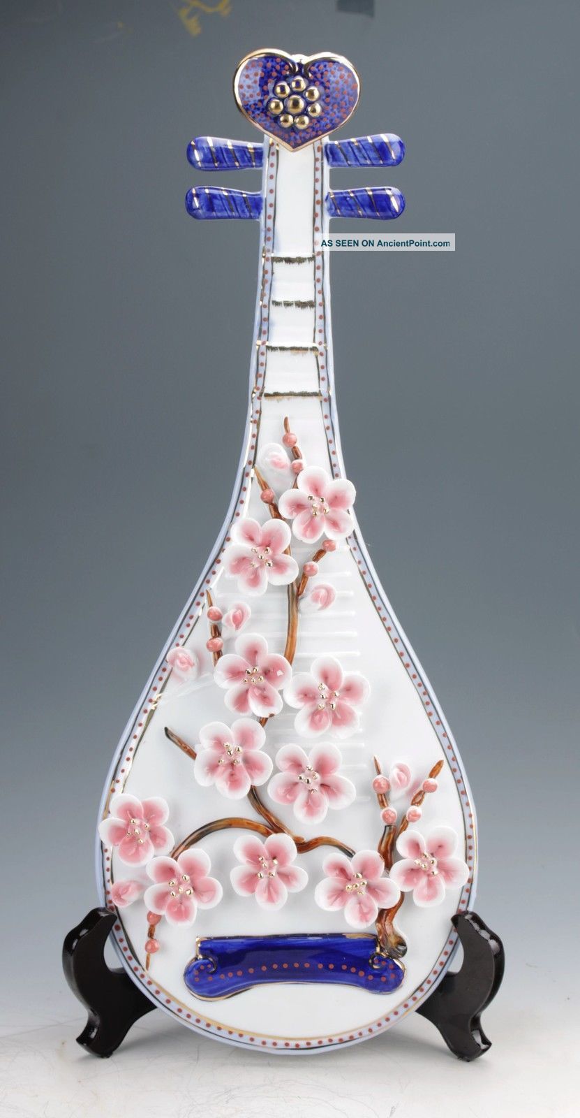 Exquisite Famille Rose Porcelain Hand Painted Plum Lute Shape Statue D806 Other Antique Chinese Statues photo