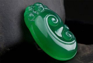 Natural Green Ice Chalcedony Hand - Carved Lucky Ruyi Pendant photo