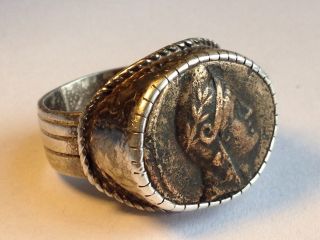 Roman Intaglio Coin Silver Ring photo