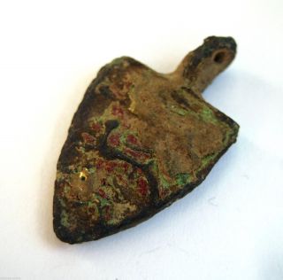 1300 A.  D British Found English Medieval Period Enamel & Bronze Heraldic Pendant photo