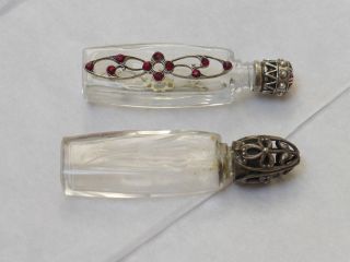 2 Vintage Silver Caged Crystal Glass Mini Perfume Bottle,  Made In France photo