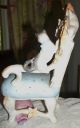 Enchanting Heubach Bisque Figurine Of Girl Playing With Kittens On Chair German Figurines photo 3