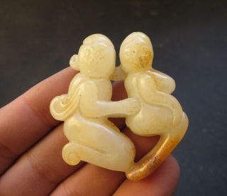 Old Chinese Natural Jade Hand - Carved Man Woman Art Pendants Y1171 photo