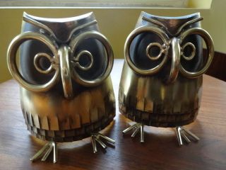 Pair C.  Jere Brass Brutalist Owl Bookends Signed 1977 Curtis Modernist Design photo