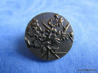 3051 - J – French Tight Button Cherry Blossoms Motif Medium 1800’s Brass Button photo