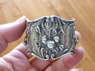 Victorian Lily Flower 4 Panel Reposse Sterling Silver Napkin Ring photo