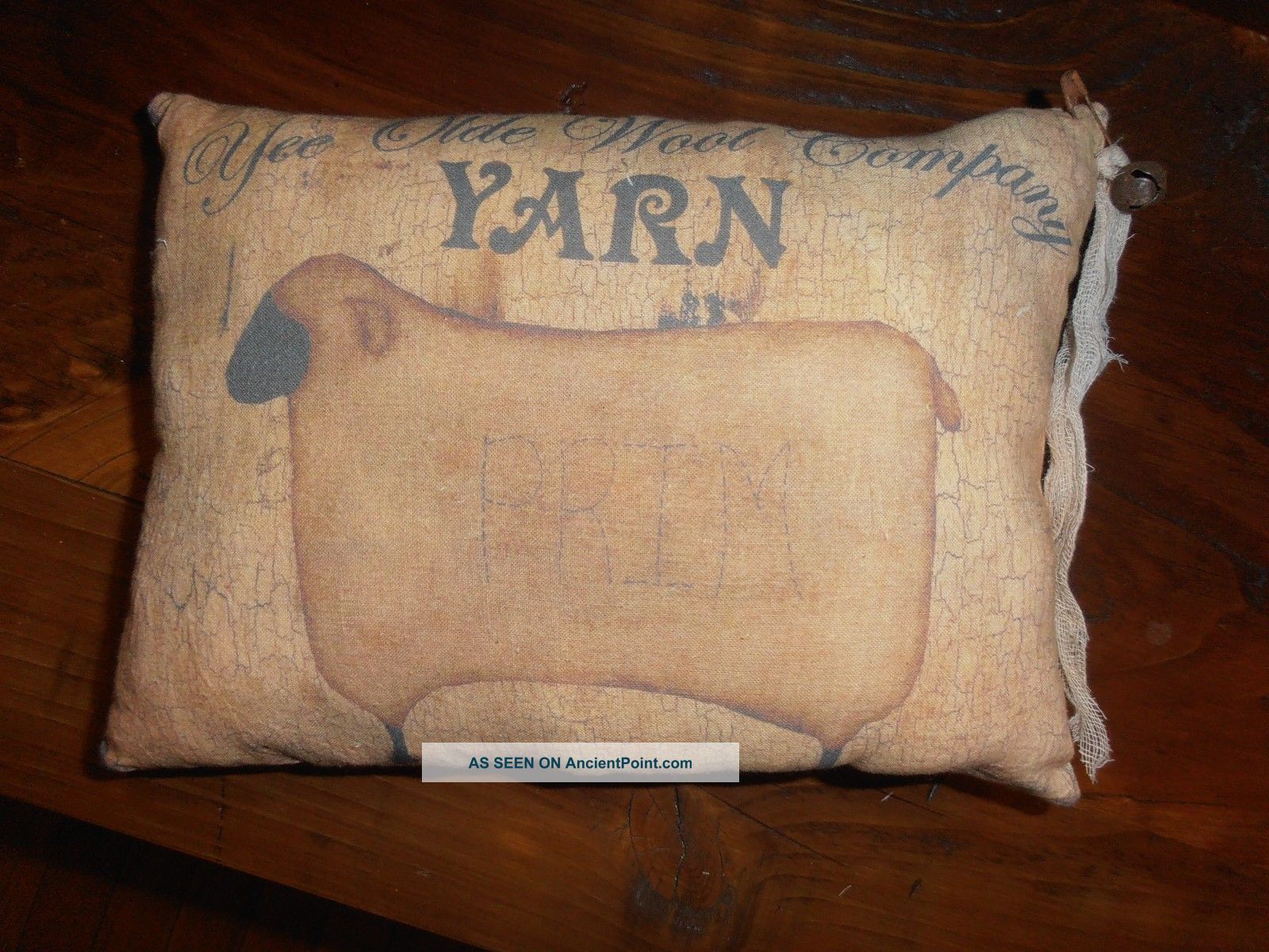 Accent Pillow Primitive Antique Style Ad Yarn Sheep Rustic Folk Art Country Primitives photo