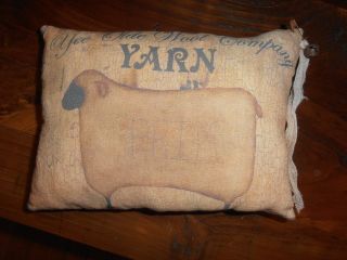Accent Pillow Primitive Antique Style Ad Yarn Sheep Rustic Folk Art Country photo