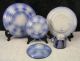 (5) Pc.  Antique Gaudy Flow Blue Wagon Wheel Place Setting W/copper Lustre Plates & Chargers photo 1